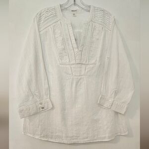 Westport Women's Blouse White Top Tunic Embroidery 3/4 Sleeves- Size 1X